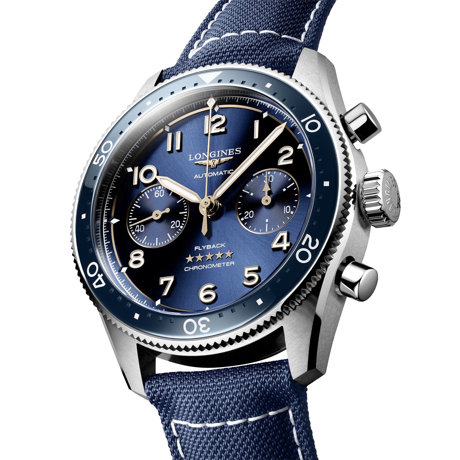 Longines Spirit Flyback 42mm Steel Blue Fabric Strap Blue Sunray Dial