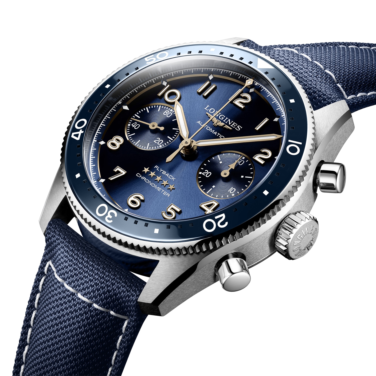 Longines Spirit Flyback 42mm Steel Blue Fabric Strap Blue Sunray Dial