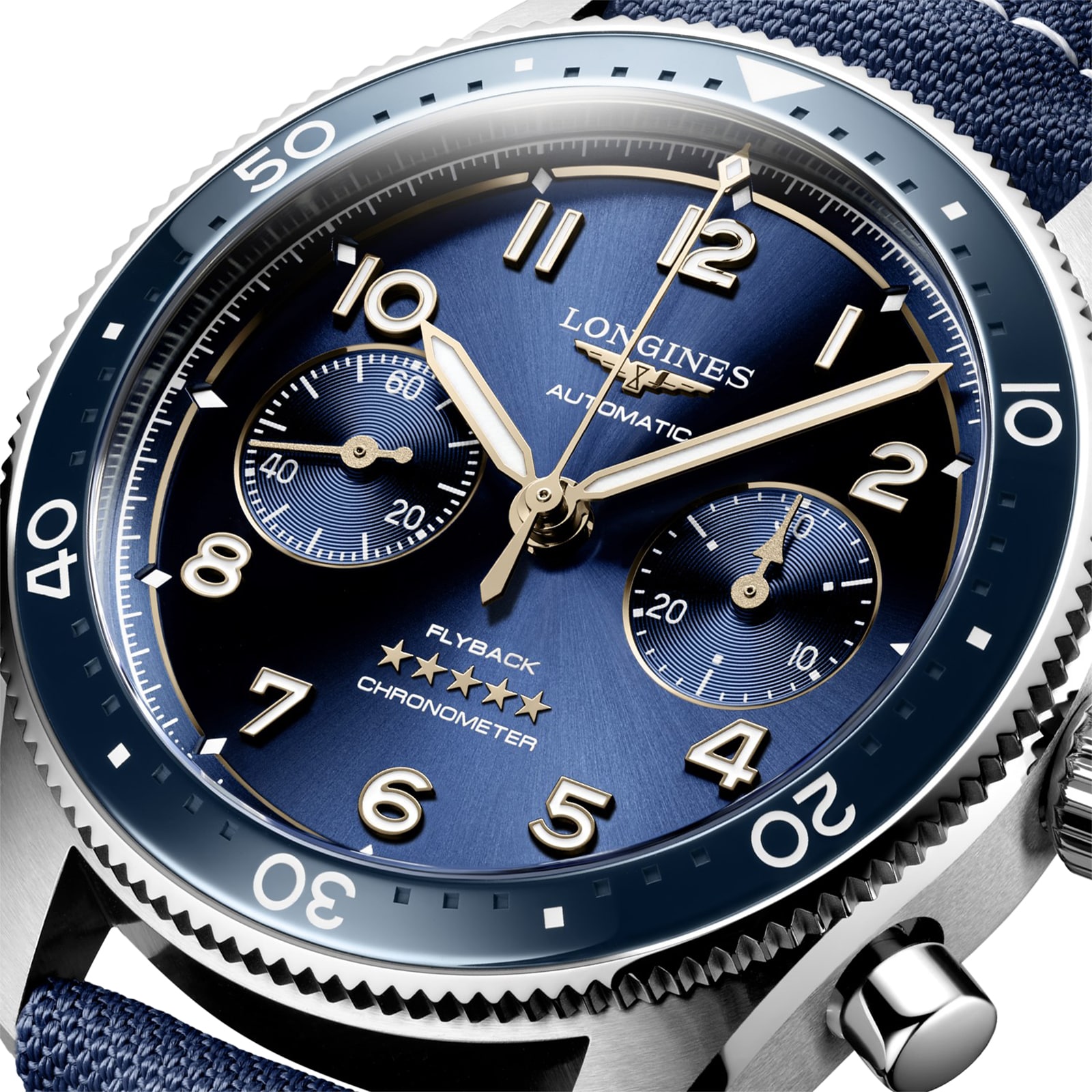 Longines Spirit Flyback 42mm Steel Blue Fabric Strap Blue Sunray Dial