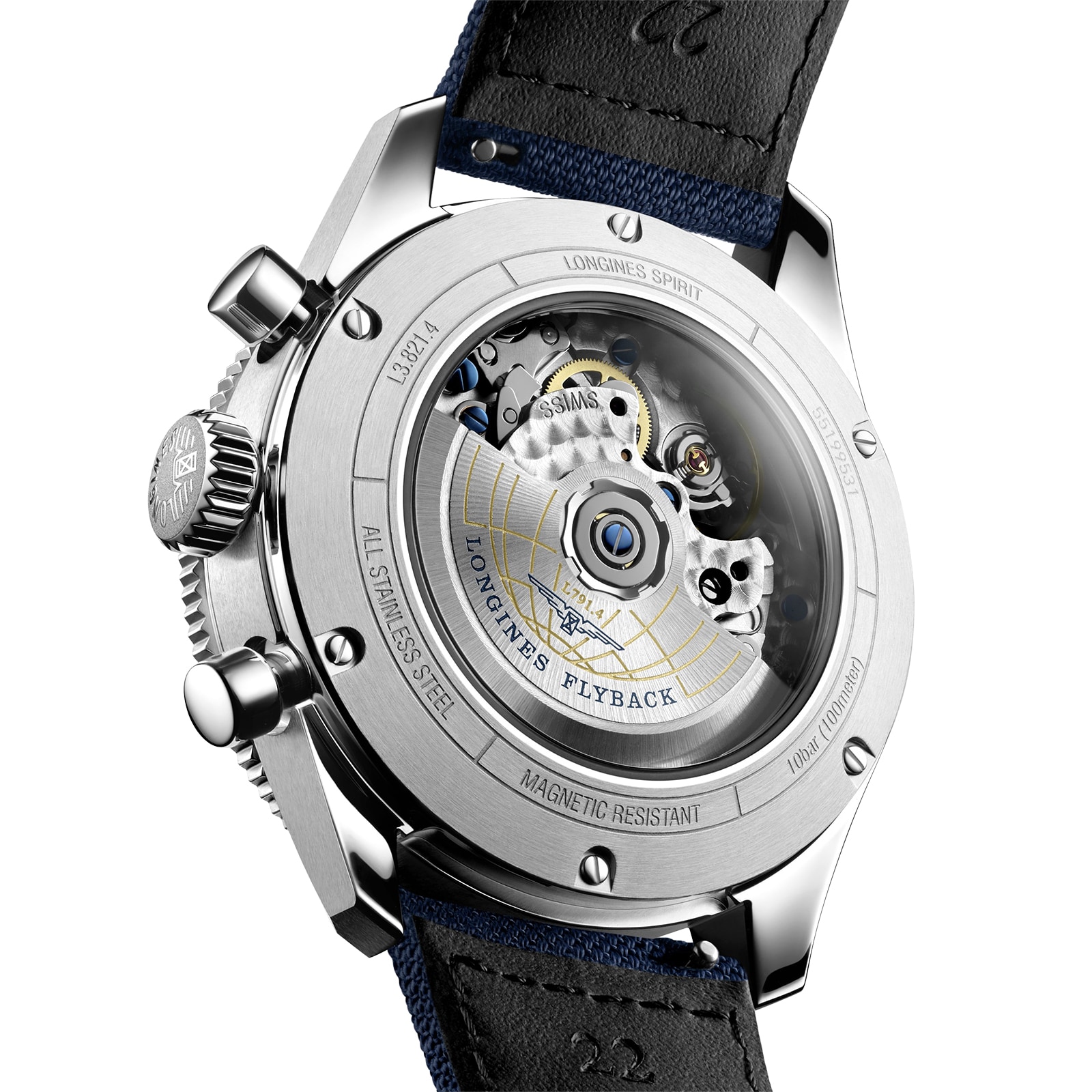 Longines Spirit Flyback 42mm Steel Blue Fabric Strap Blue Sunray Dial
