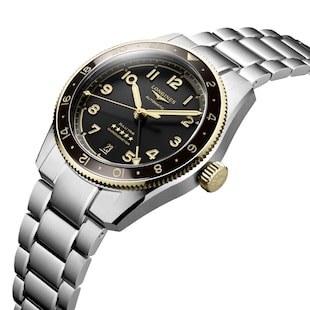 Longines Spirit Zulu Time 39mm Mens Watch Black Stainless Steel