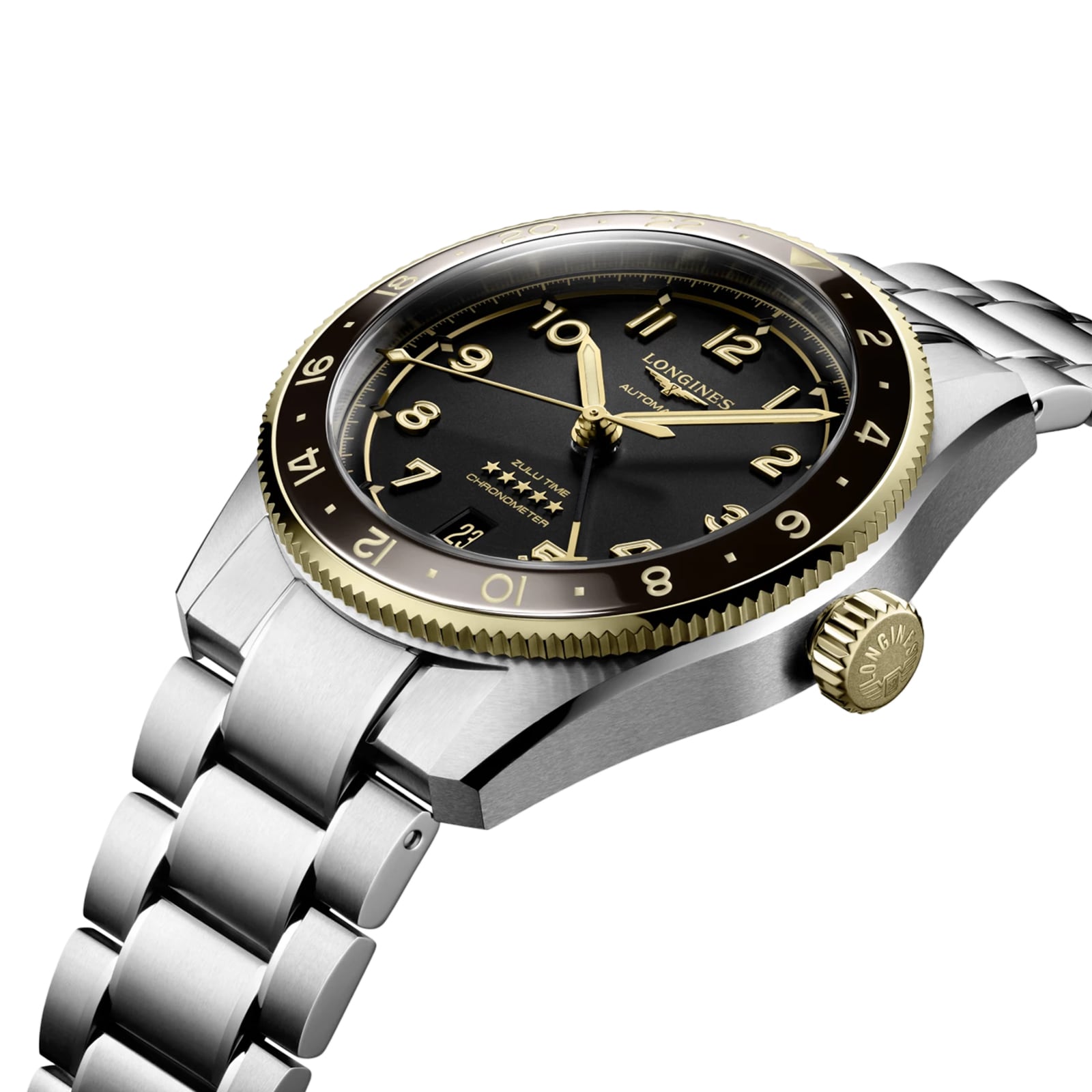 Longines Spirit Zulu Time 39mm Mens Watch Black Stainless Steel