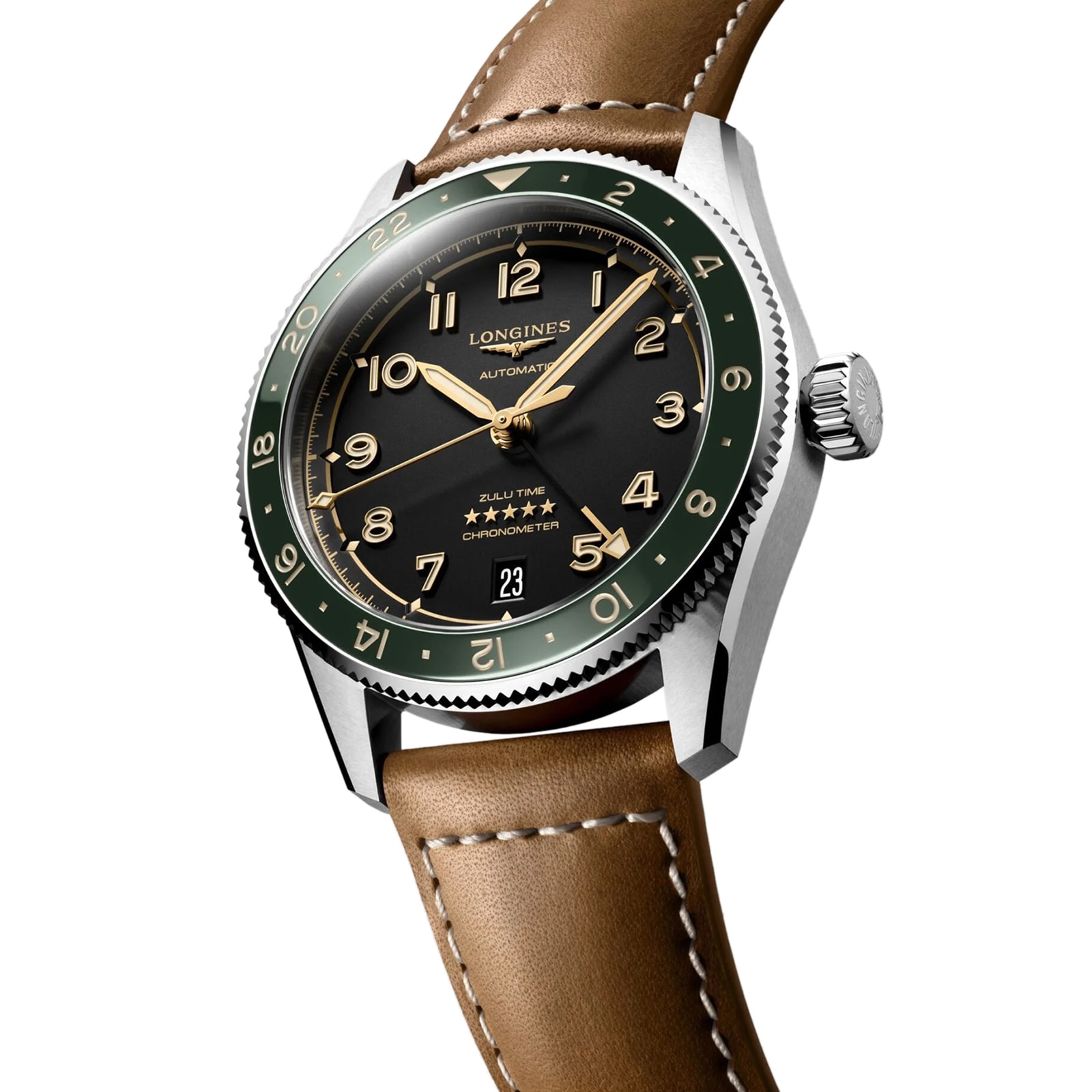 Longines Spirit Zulu Time 39mm Mens Watch Black