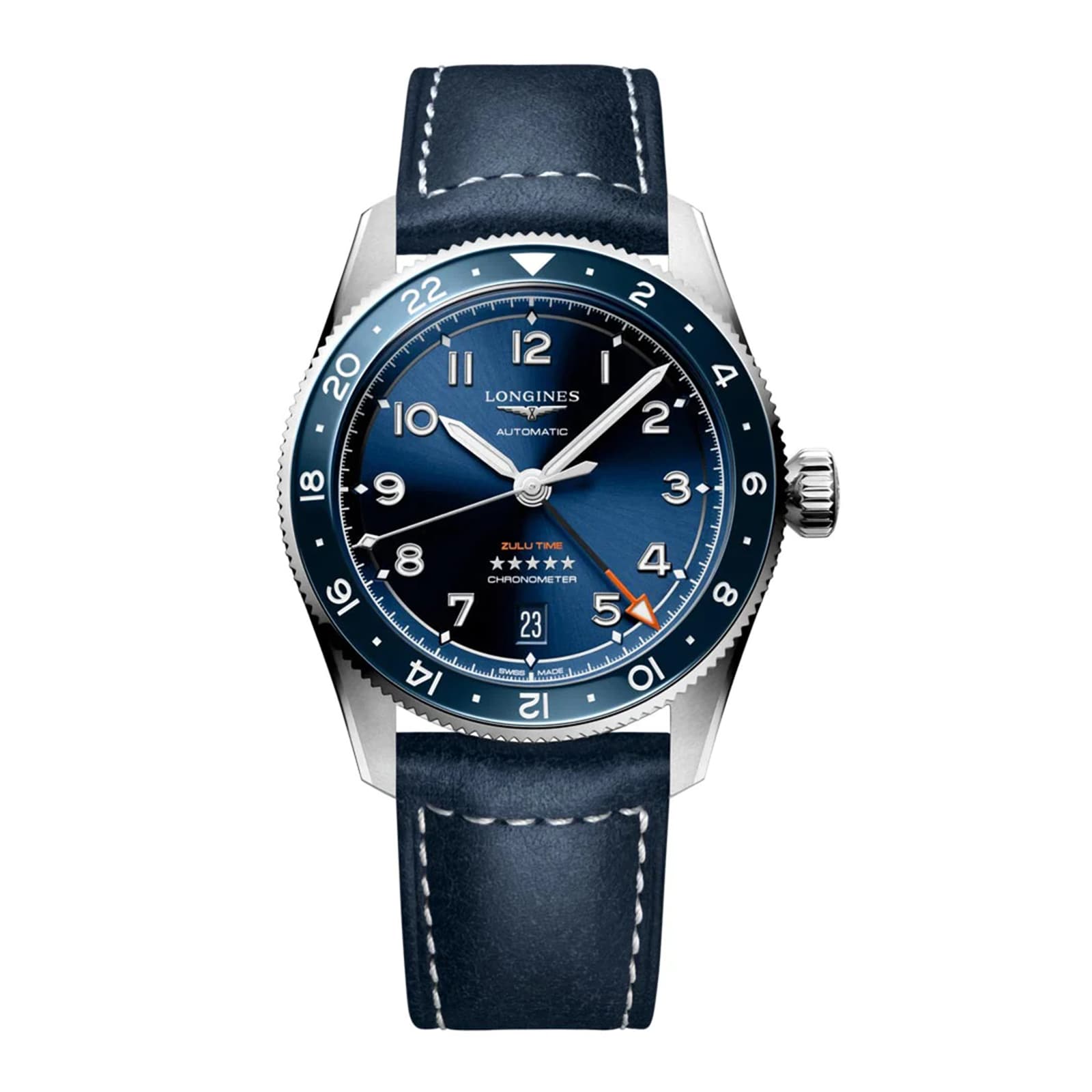 Longines Spirit Zulu Time 39mm Mens Watch Blue