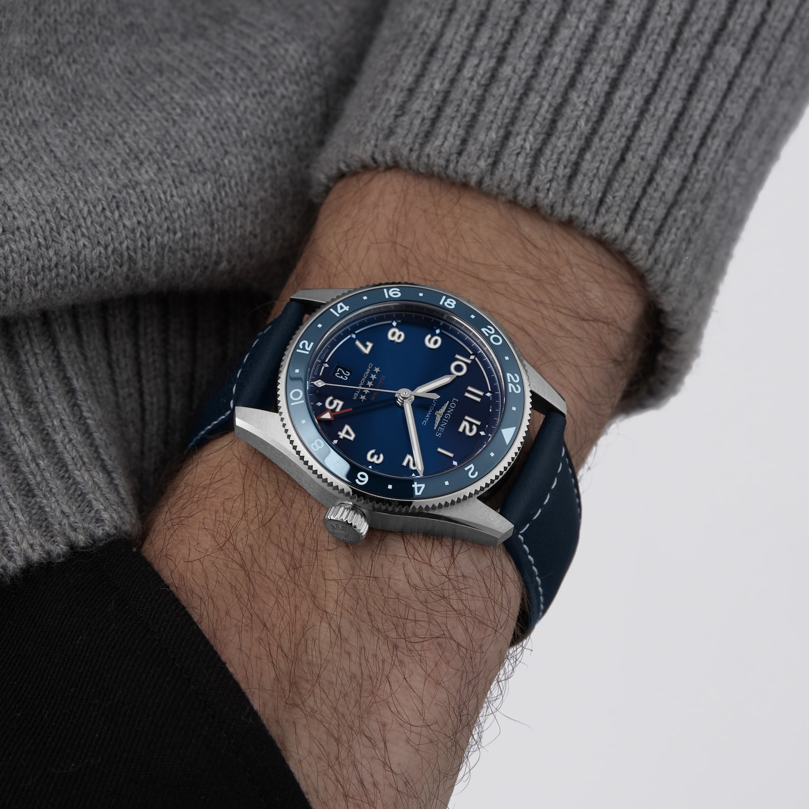 Longines Spirit Zulu Time 39mm Mens Watch Blue