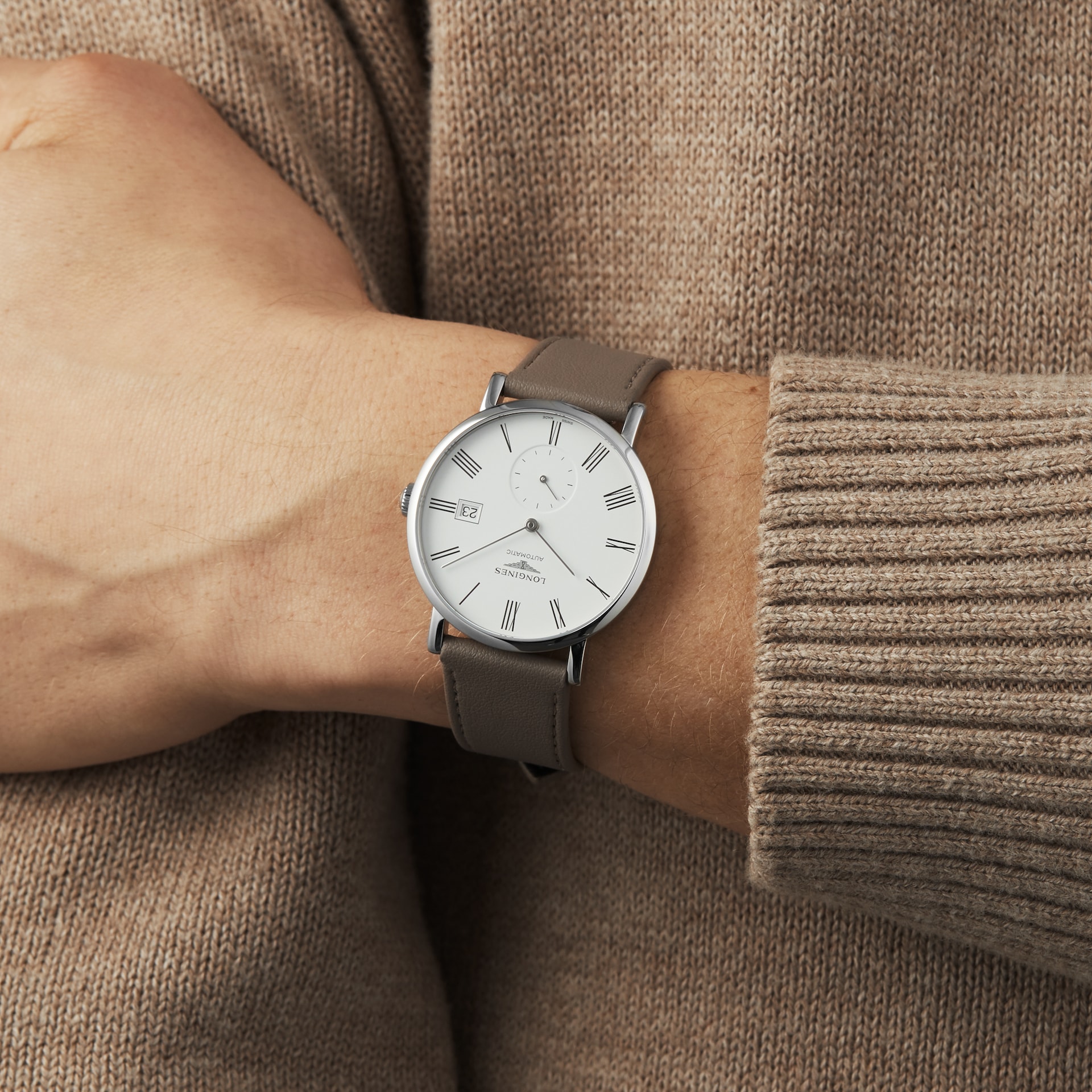 Longines Elegant Collection 39mm Mens Watch Beige Strap