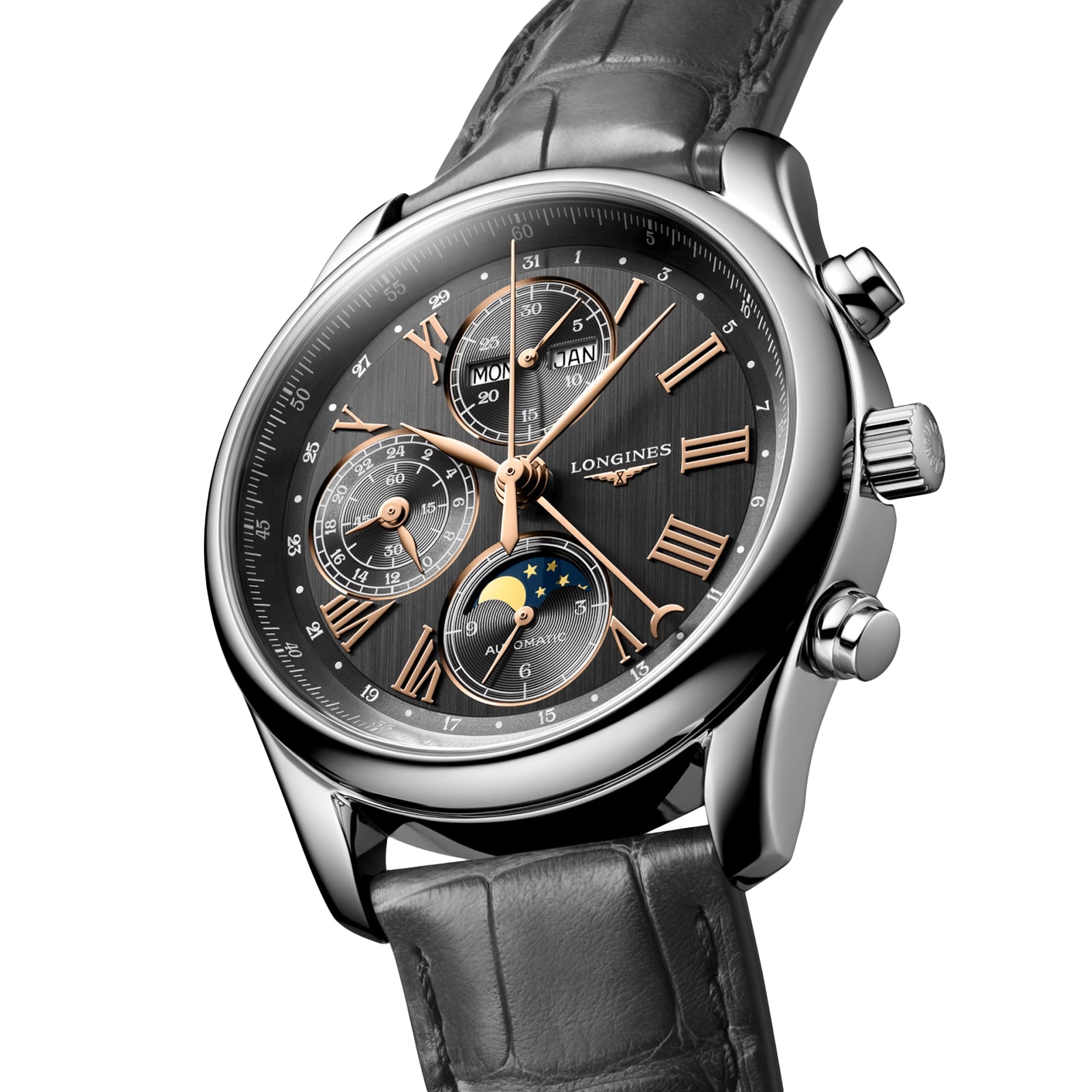 Longines Master Collection 40mm Mens Watch Grey Alligator