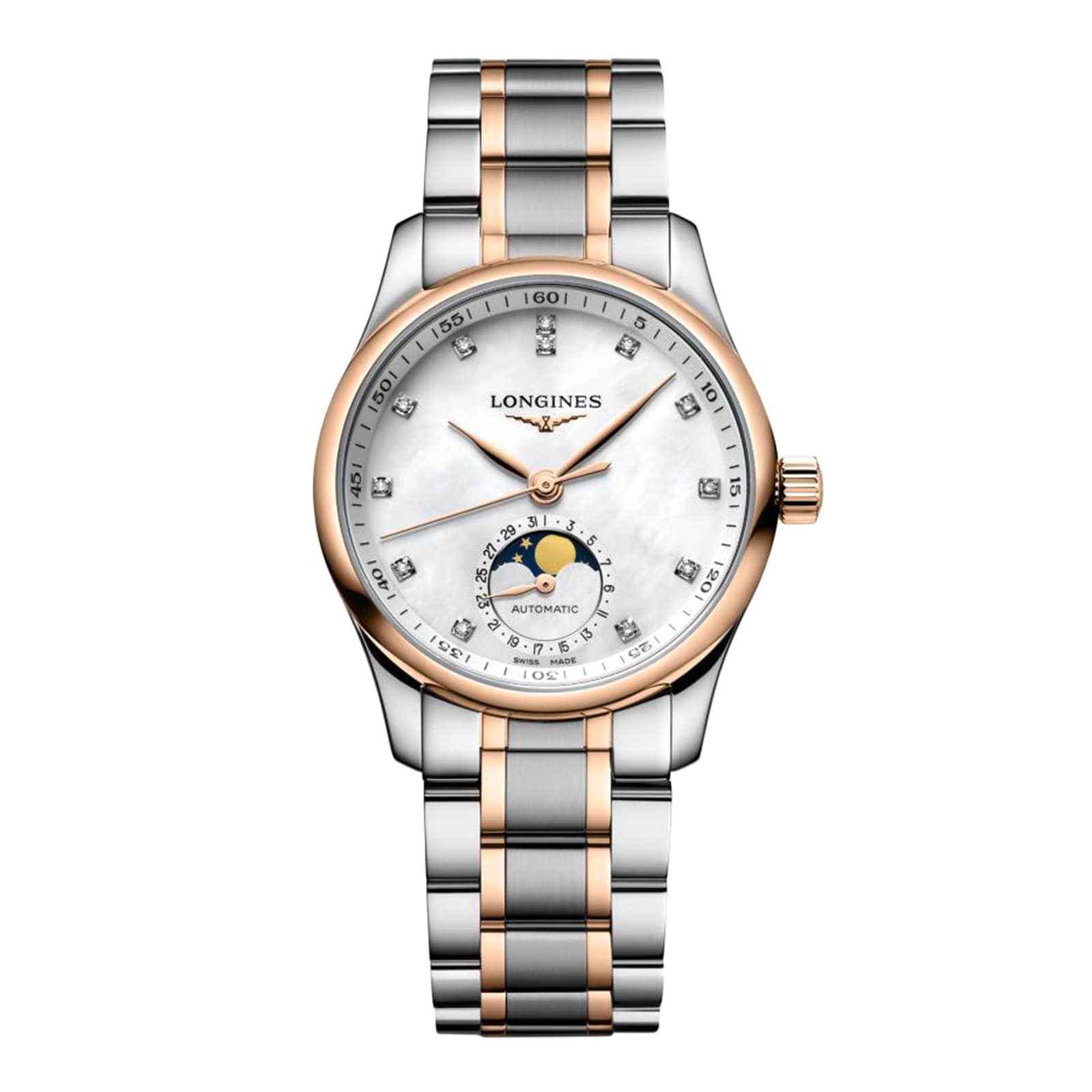 Longines Master Collection Moophase 34mm Ladies Watch Mother Of Pearl