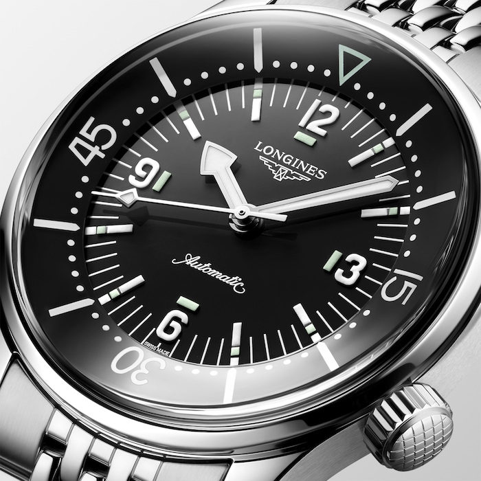 Longines Legend Diver 39mm Mens Watch Black Stainless Steel