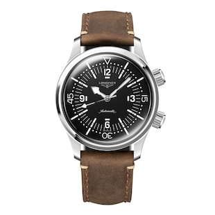 Longines Legend Diver 39mm Mens Watch Black Leather
