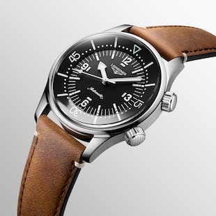 Longines Legend Diver 39mm Mens Watch Black Leather