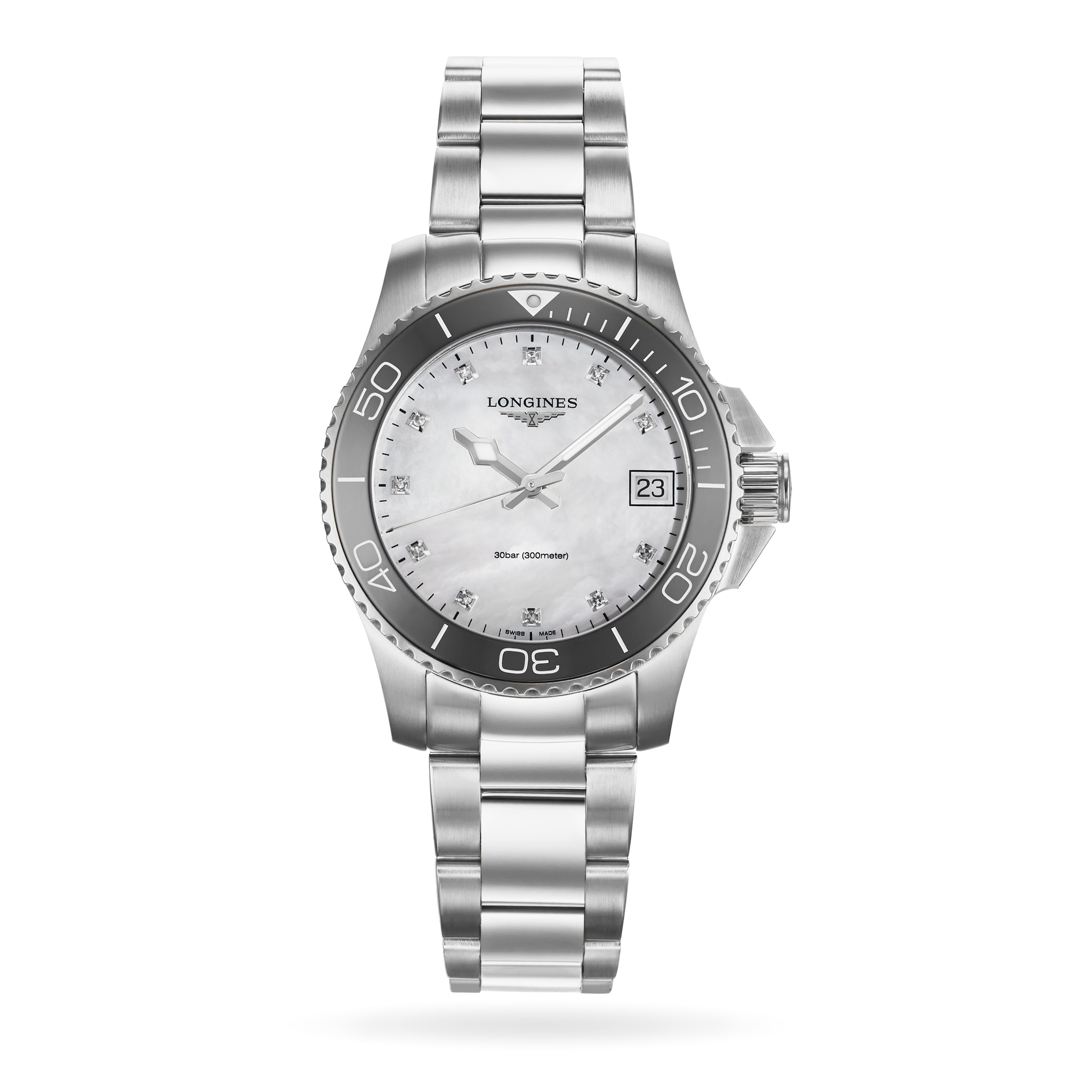Longines HydroConquest 32mm Ladies Watch Mother Of Pearl Silver Exclusive to The Watches Of Switzerland Group Longines HydroConquest 32mm Ladies Watch Mother Of Pearl Silver Exclusive to The Watches Of Switzerland Group