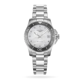 Longines Hydroconquest 32mm Ladies Watch Mother Of Pearl Silver Exclusive to The Watches Of Switzerland Group