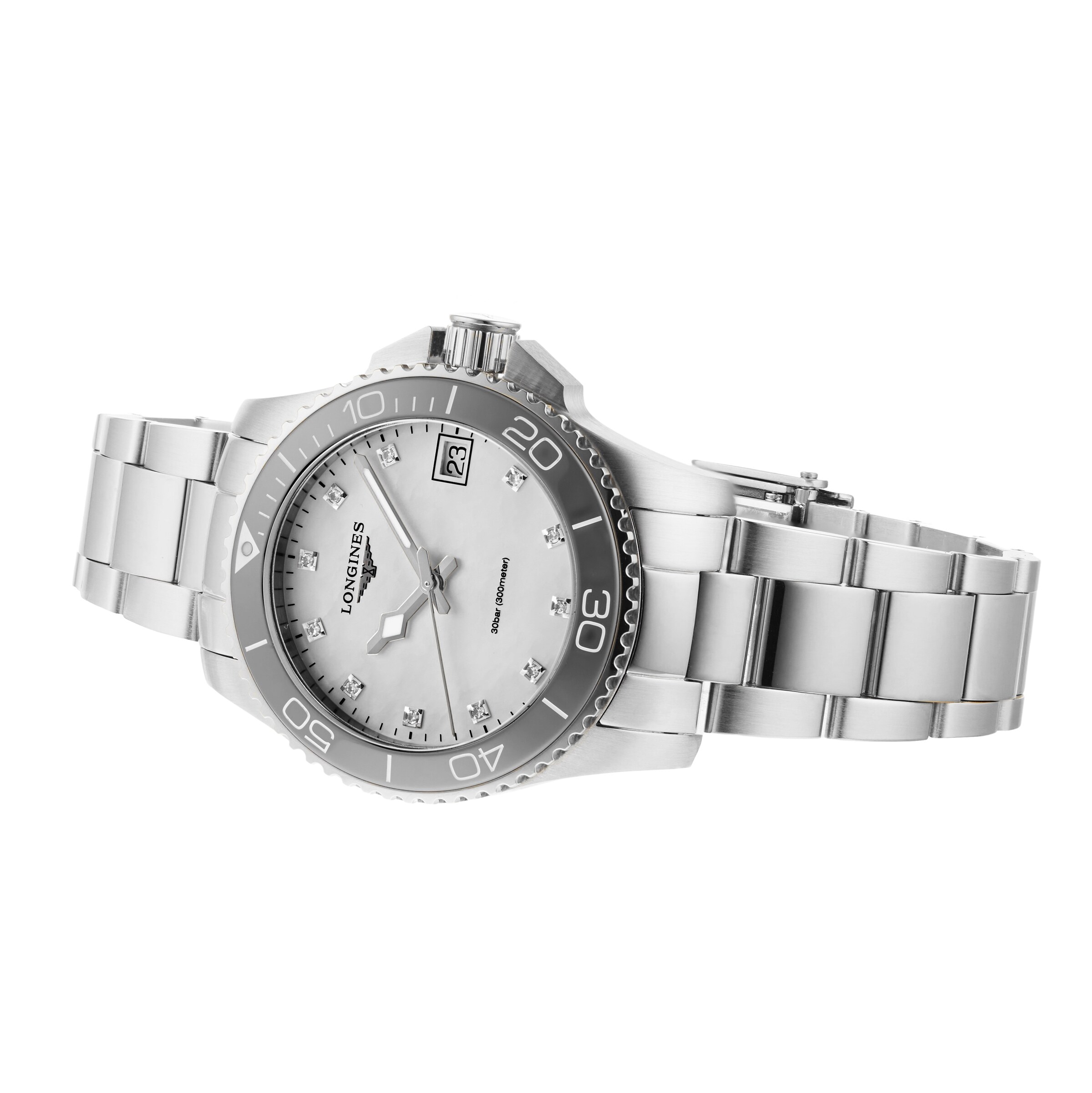 Longines Hydroconquest 32mm Ladies Watch Mother Of Pearl Silver