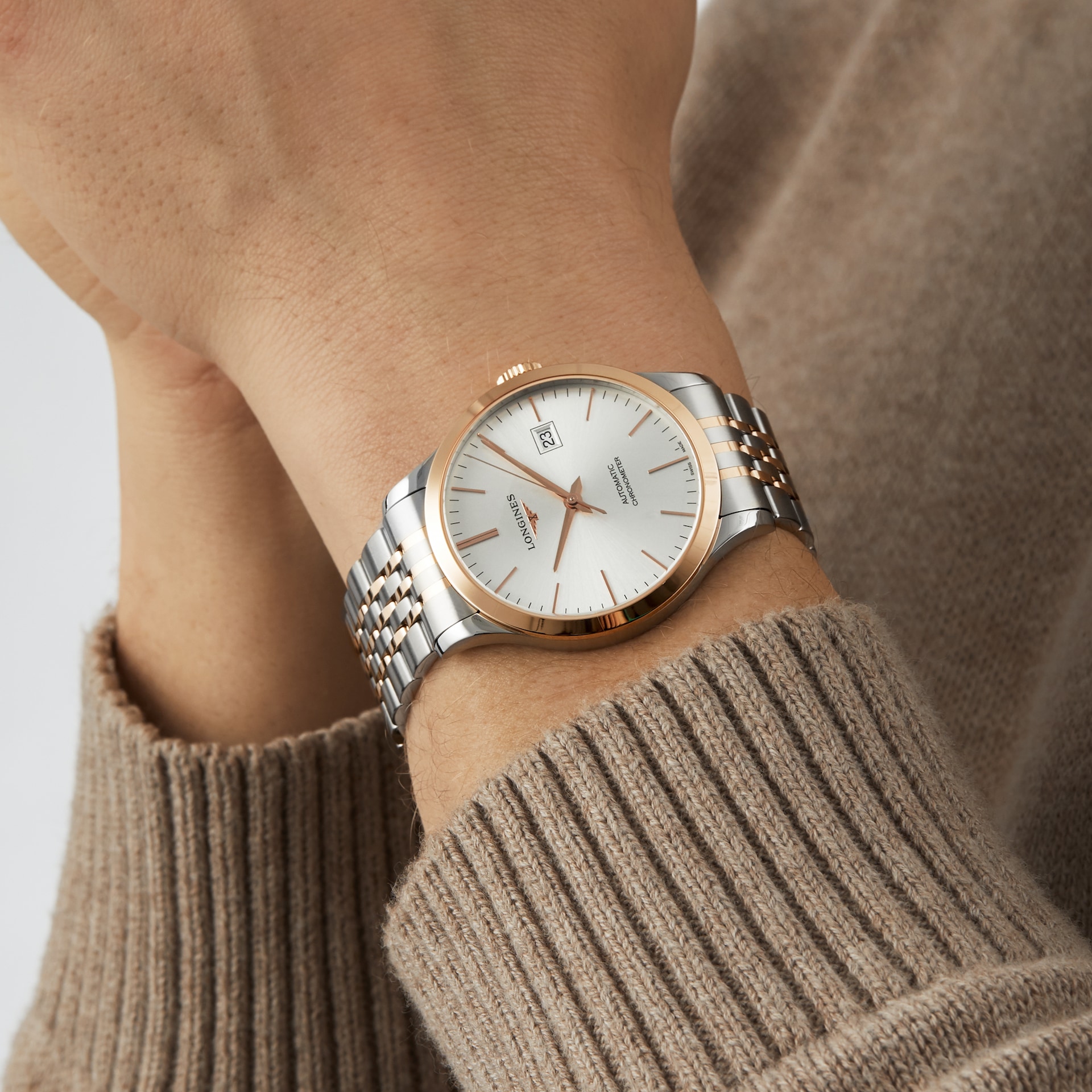 Longines Record 40mm Mens Watch Sunray Silver