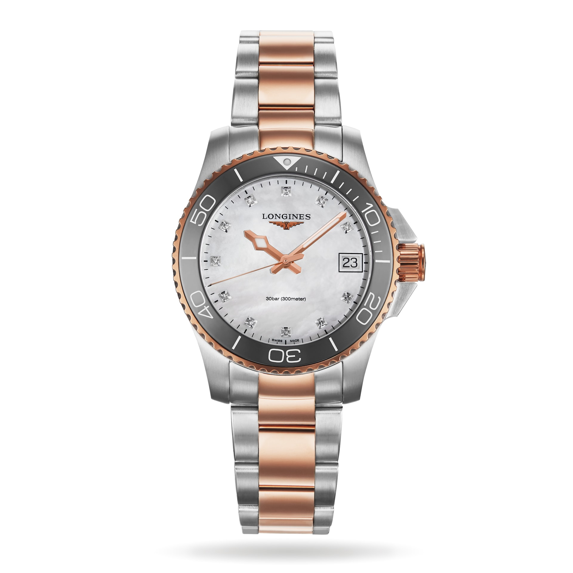 Longines Hydroconquest 32mm Ladies Watch Mother Of Pearl Rose Exclusive to The Watches Of Switzerland Group