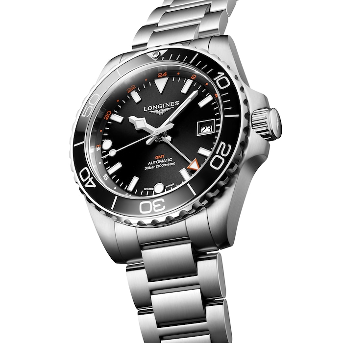 Longines Hydroconquest GMT 41mm Mens Watch Black Stainless Steel