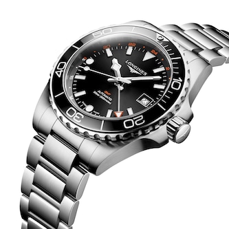 Longines HydroConquest GMT 41mm Mens Watch Black Stainless Steel