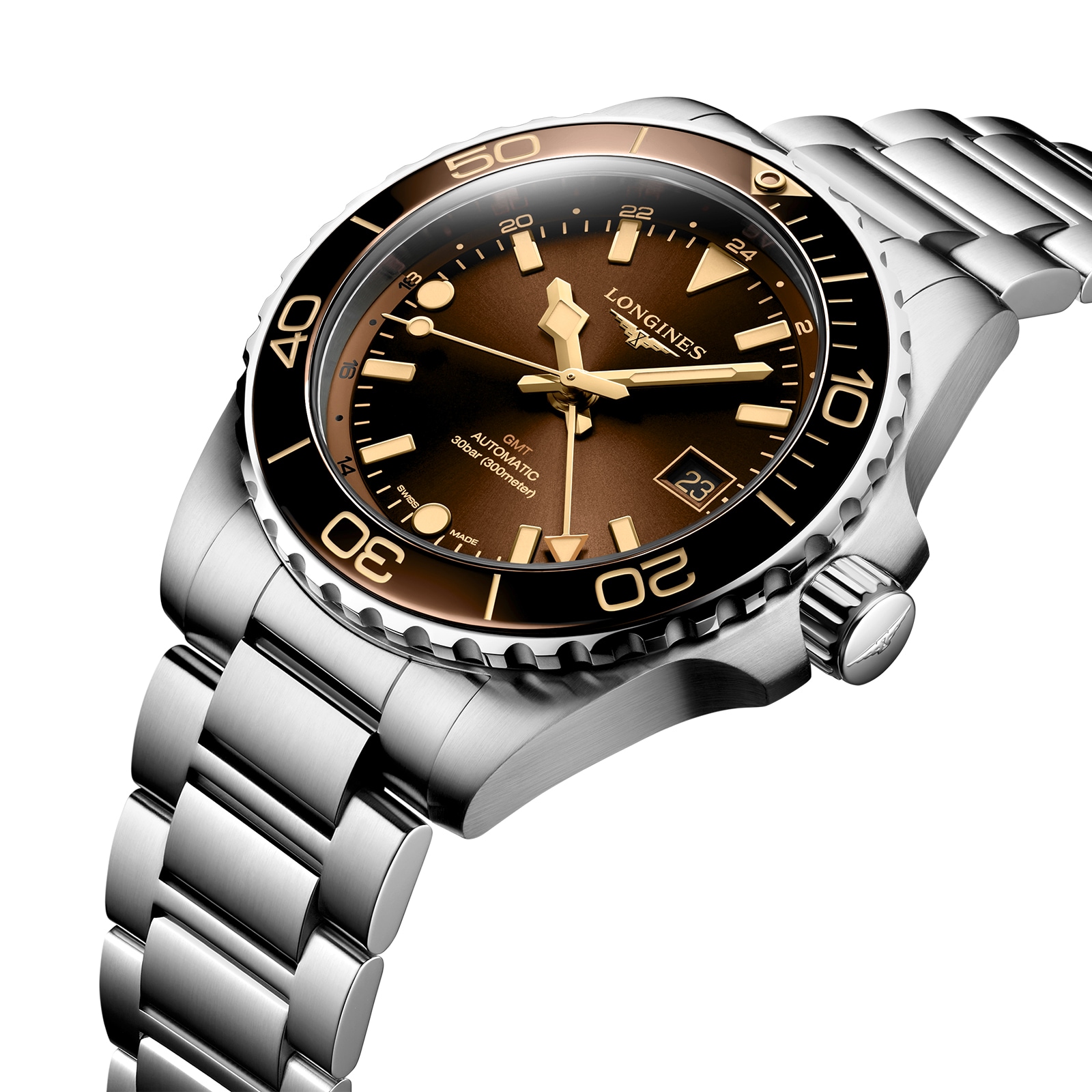 Longines HydroConquest 41mm Mens Watch Brown Stainless Steel