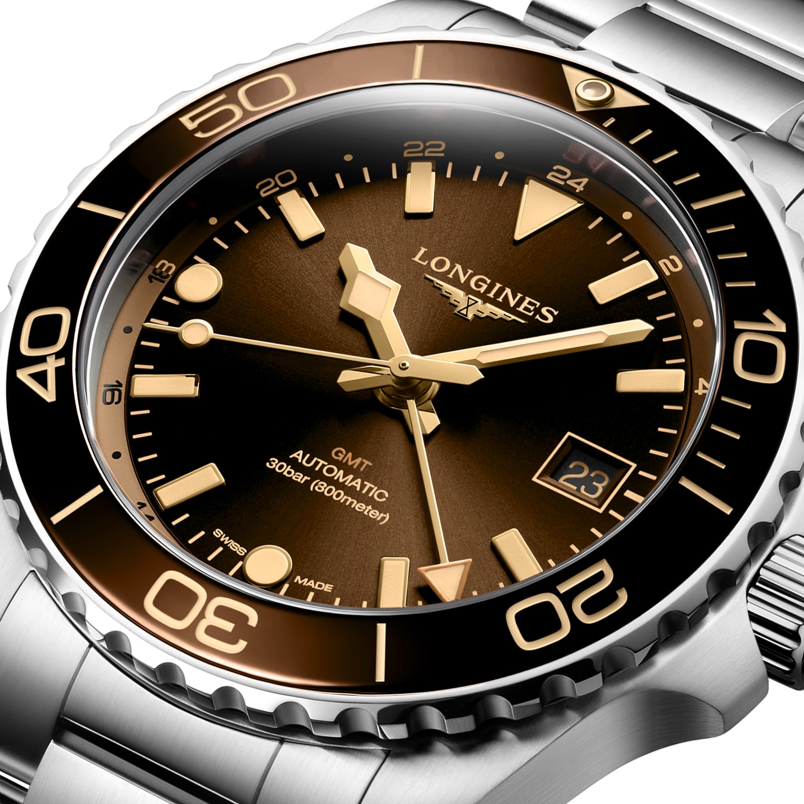 Longines HydroConquest 41mm Mens Watch Brown Stainless Steel