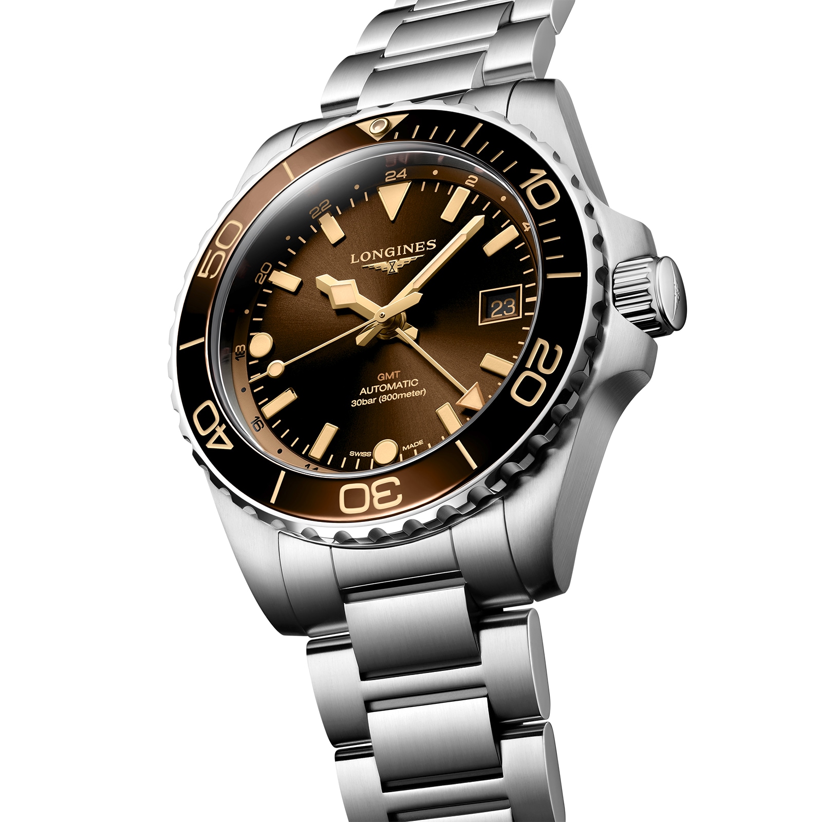 Longines HydroConquest 41mm Mens Watch Brown Stainless Steel