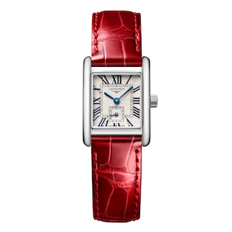 Longines Mini DolceVita 21.5mm X 29mm Ladies Watch Silver Red Alligator Longines Mini DolceVita 21.5mm X 29mm Ladies Watch Silver Red Alligator