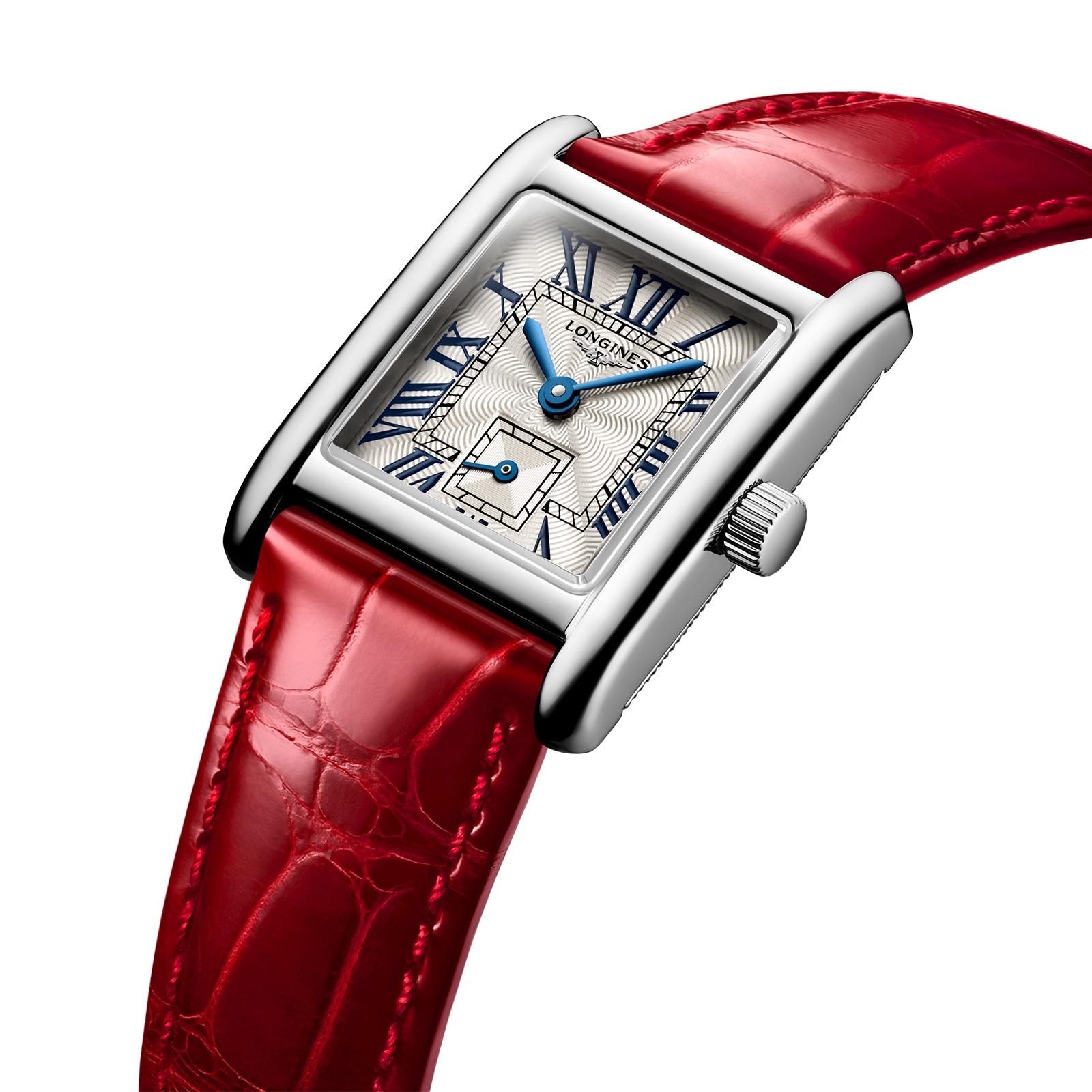 Longines Mini DolceVita 21.5mm X 29mm Ladies Watch Silver Red Alligator