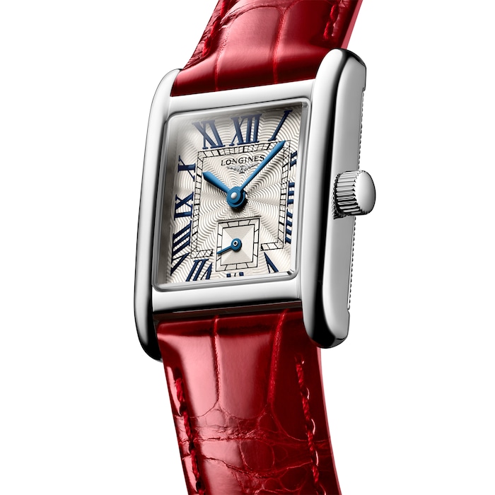 Longines Mini DolceVita 21.5mm X 29mm Ladies Watch Silver Red Alligator