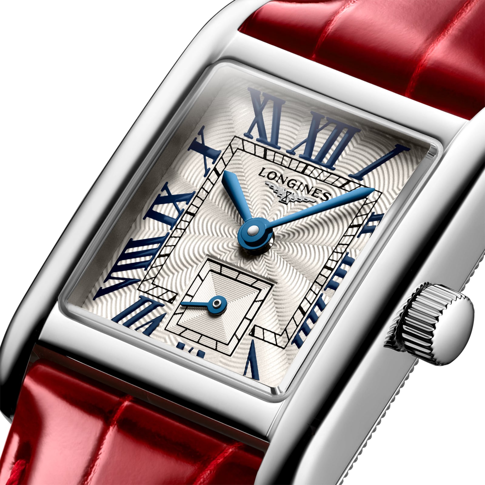 Longines Mini DolceVita 21.5mm X 29mm Ladies Watch Silver Red Alligator
