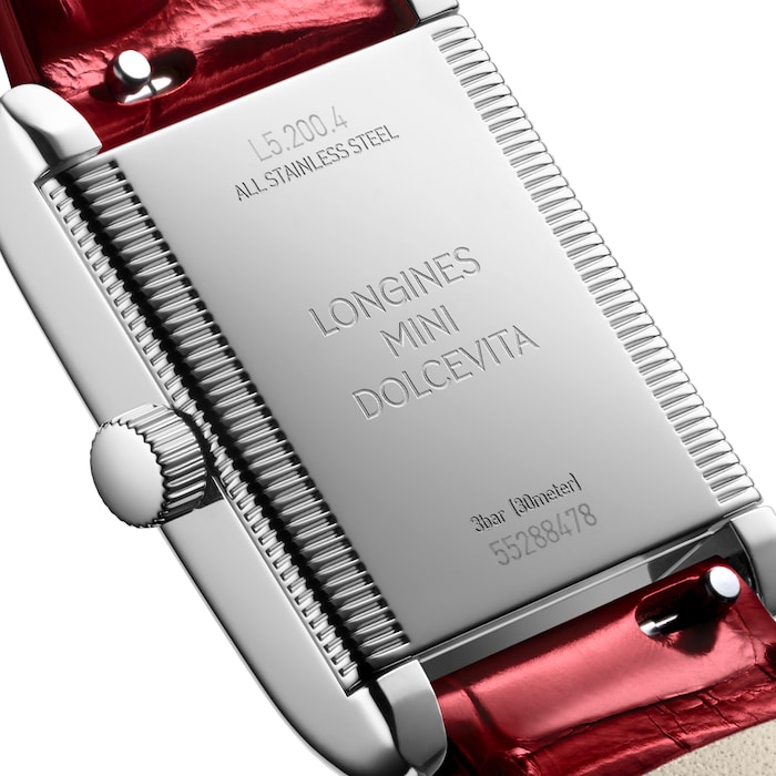 Longines Mini Dolce Vita 21.5mm X 29mm Ladies Watch Silver Red Alligator