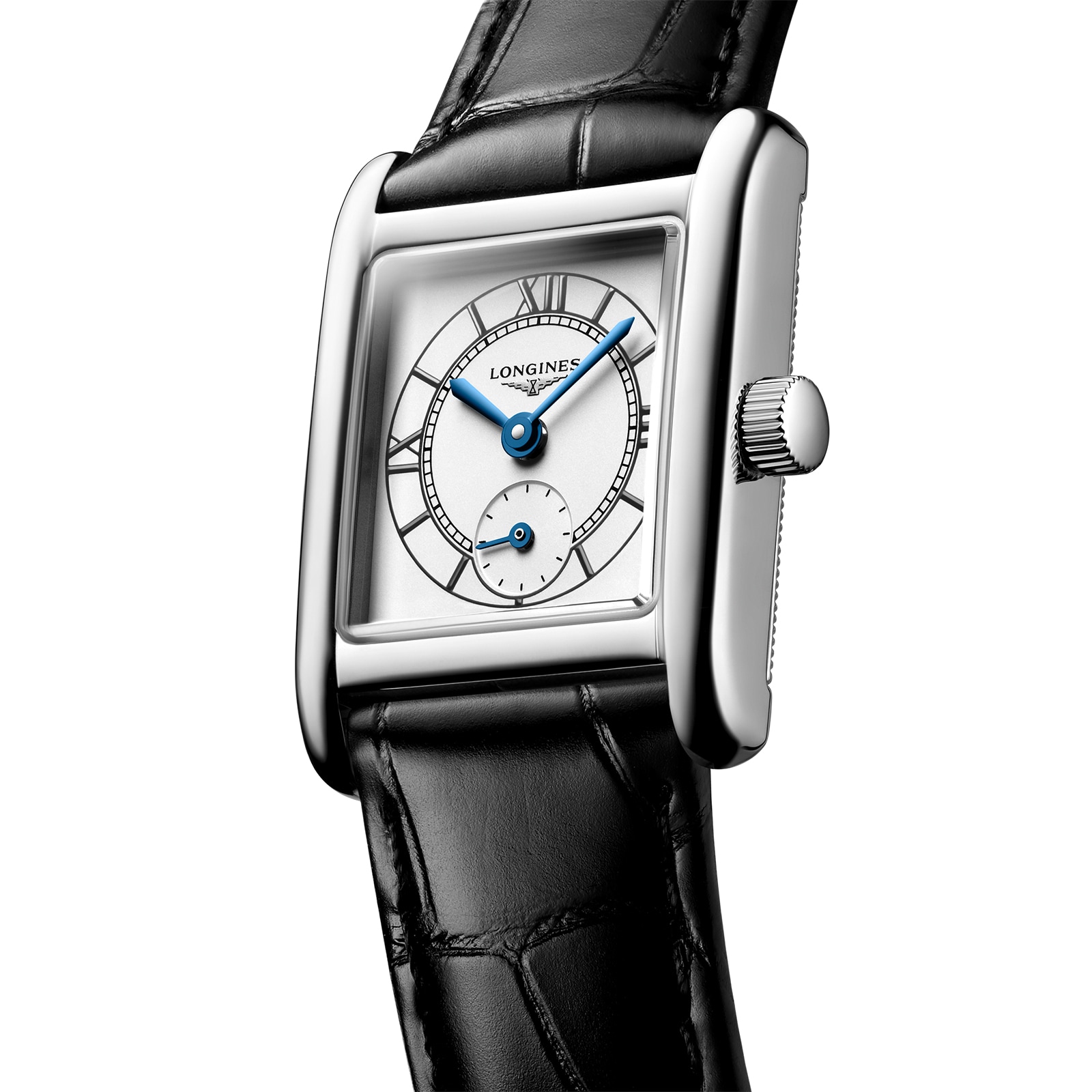 Longines Mini DolceVita 21.5mm X 29mm Ladies Watch Silver Black Alligator