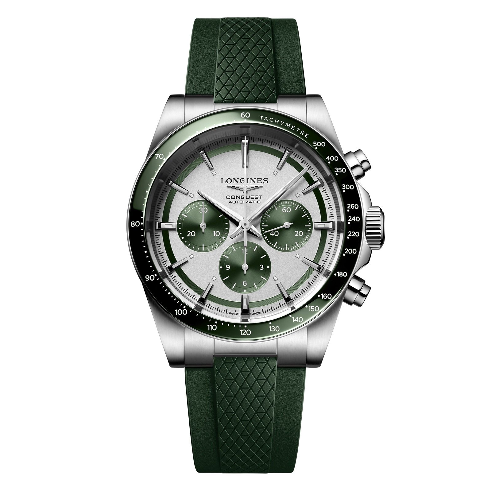 Conquest 42mm Mens Watch Green Rubber Strap