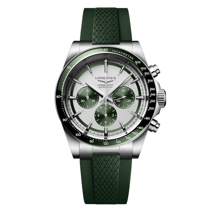 Longines Conquest 42mm Mens Watch Green Rubber Strap