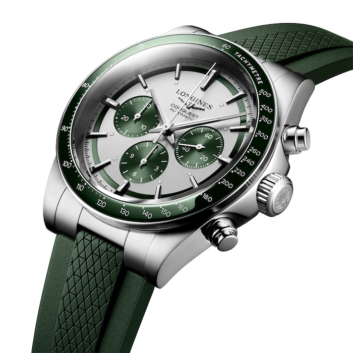 Longines Conquest 42mm Mens Watch Green Rubber Strap