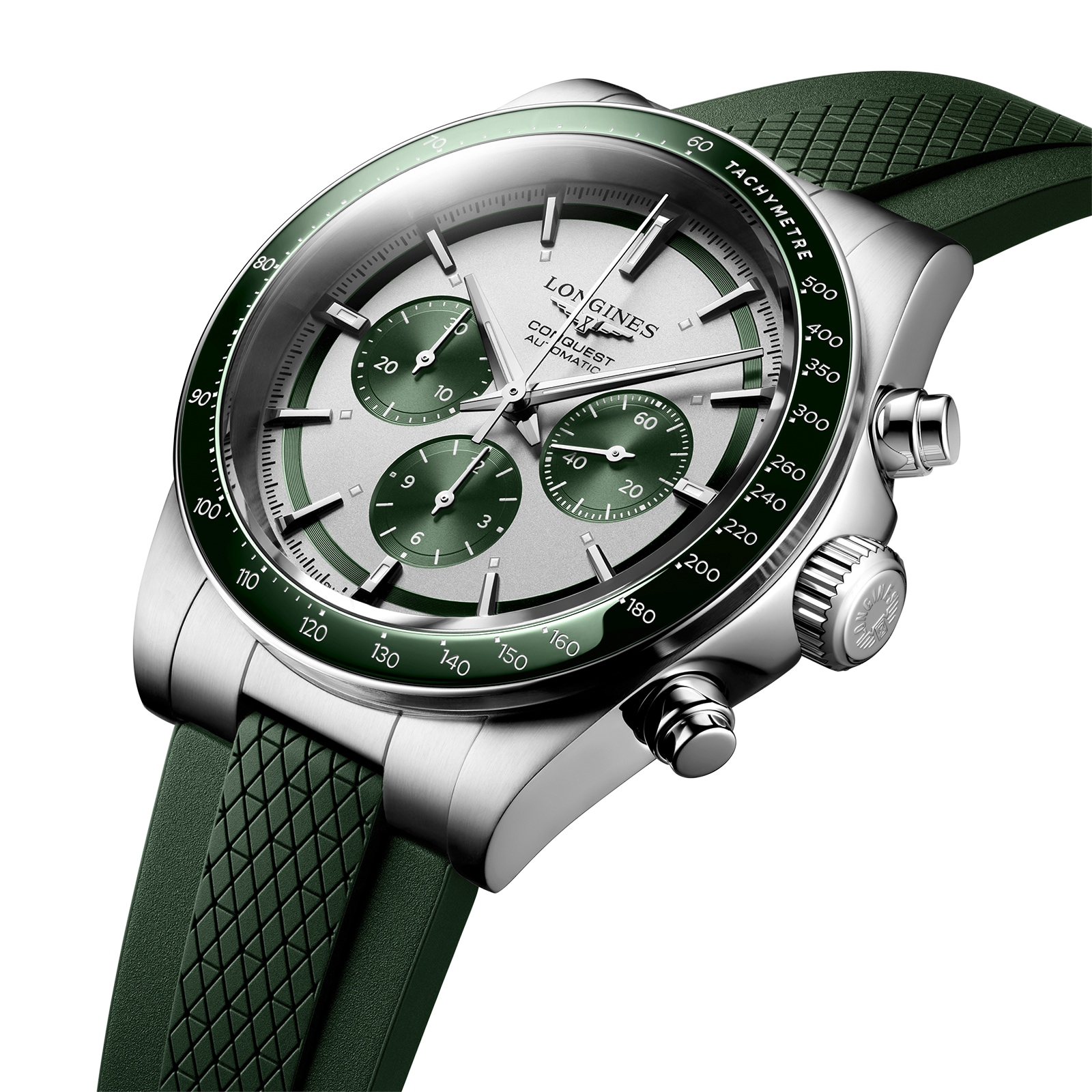 Longines Conquest 42mm Mens Watch Green Rubber Strap L38354029 | Goldsmiths