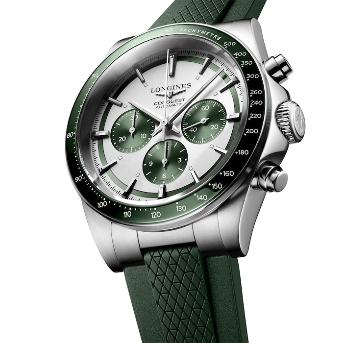 Longines Conquest 42mm Mens Watch Green Rubber Strap