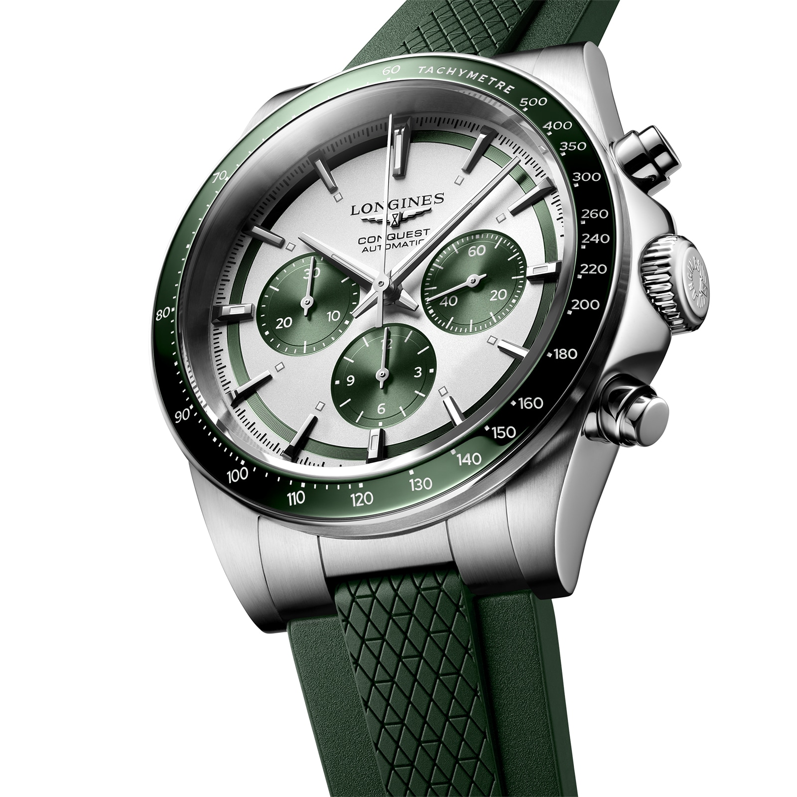 Longines Conquest 42mm Mens Watch Green Rubber Strap L38354029 | Goldsmiths