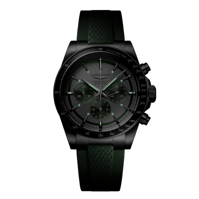 Longines Conquest 42mm Mens Watch Green Rubber Strap