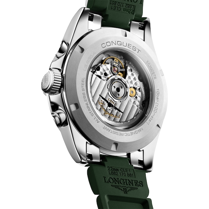 Longines Conquest 42mm Mens Watch Green Rubber Strap