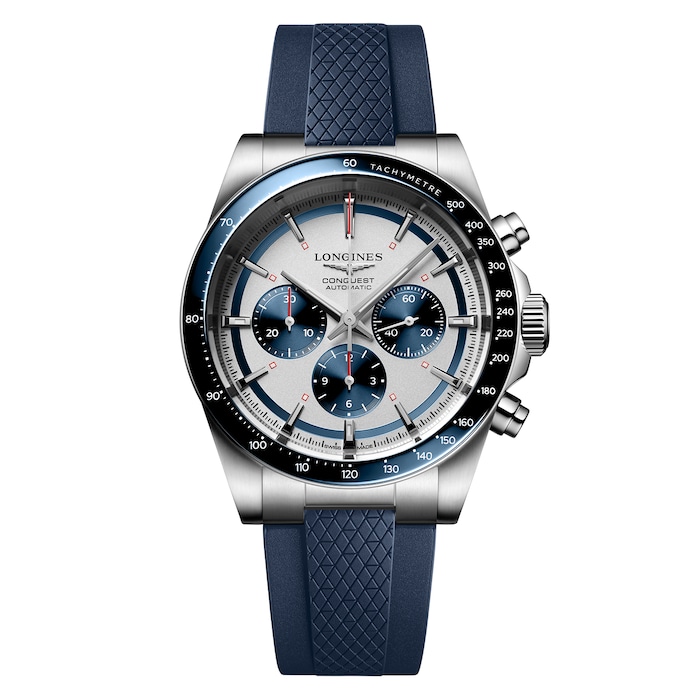 Longines Conquest 42mm Mens Watch Blue Rubber Strap