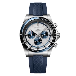 Longines Conquest 42mm Mens Watch Blue Rubber Strap