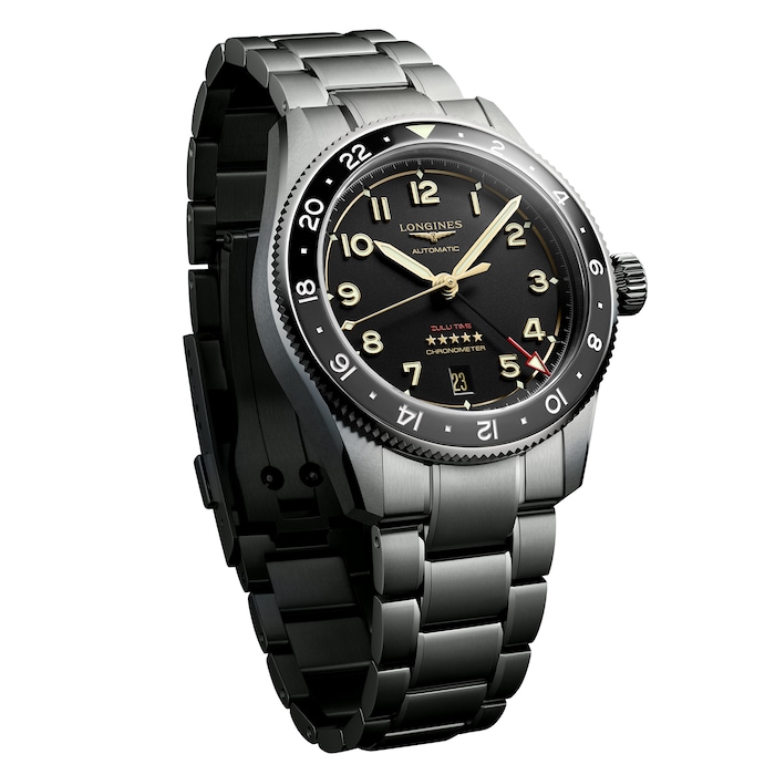 Longines Spirit Zulu Time 39mm Mens Watch Black