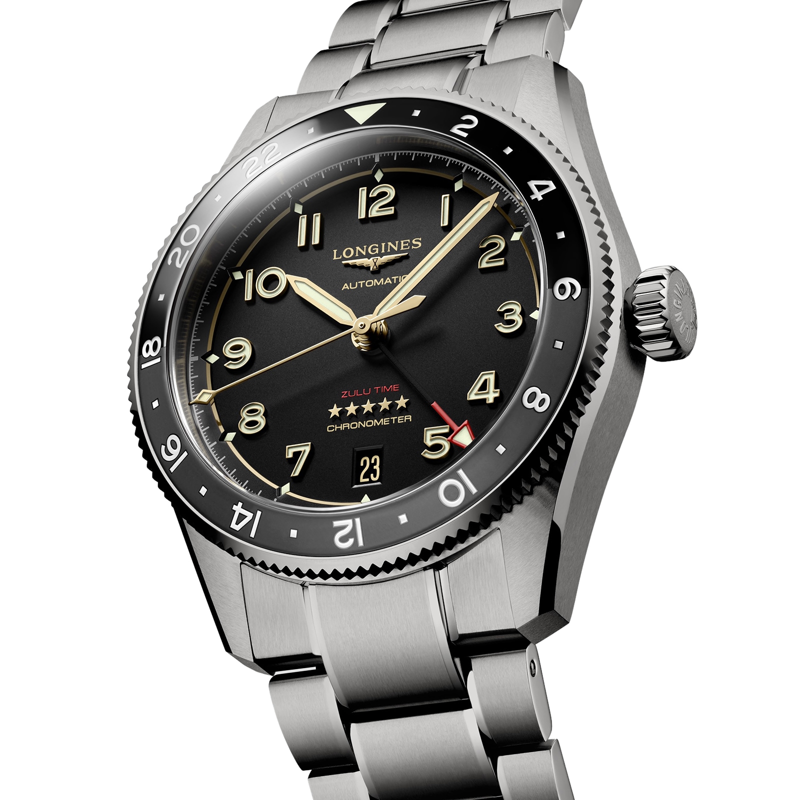 Longines Spirit Zulu Time 39mm Mens Watch Black