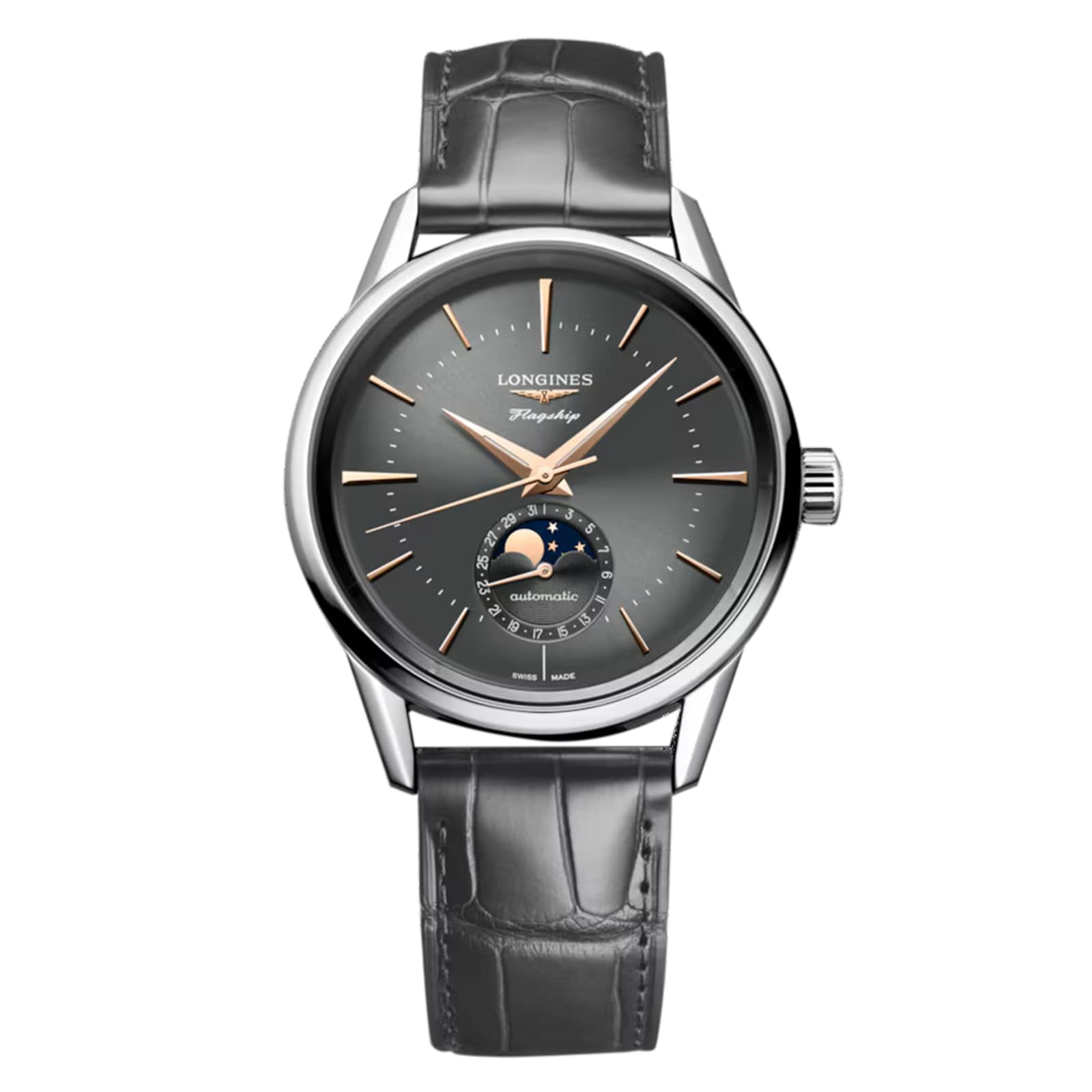 Longines Flagship Heritage Moonphase 38.5mm Mens Watch Grey