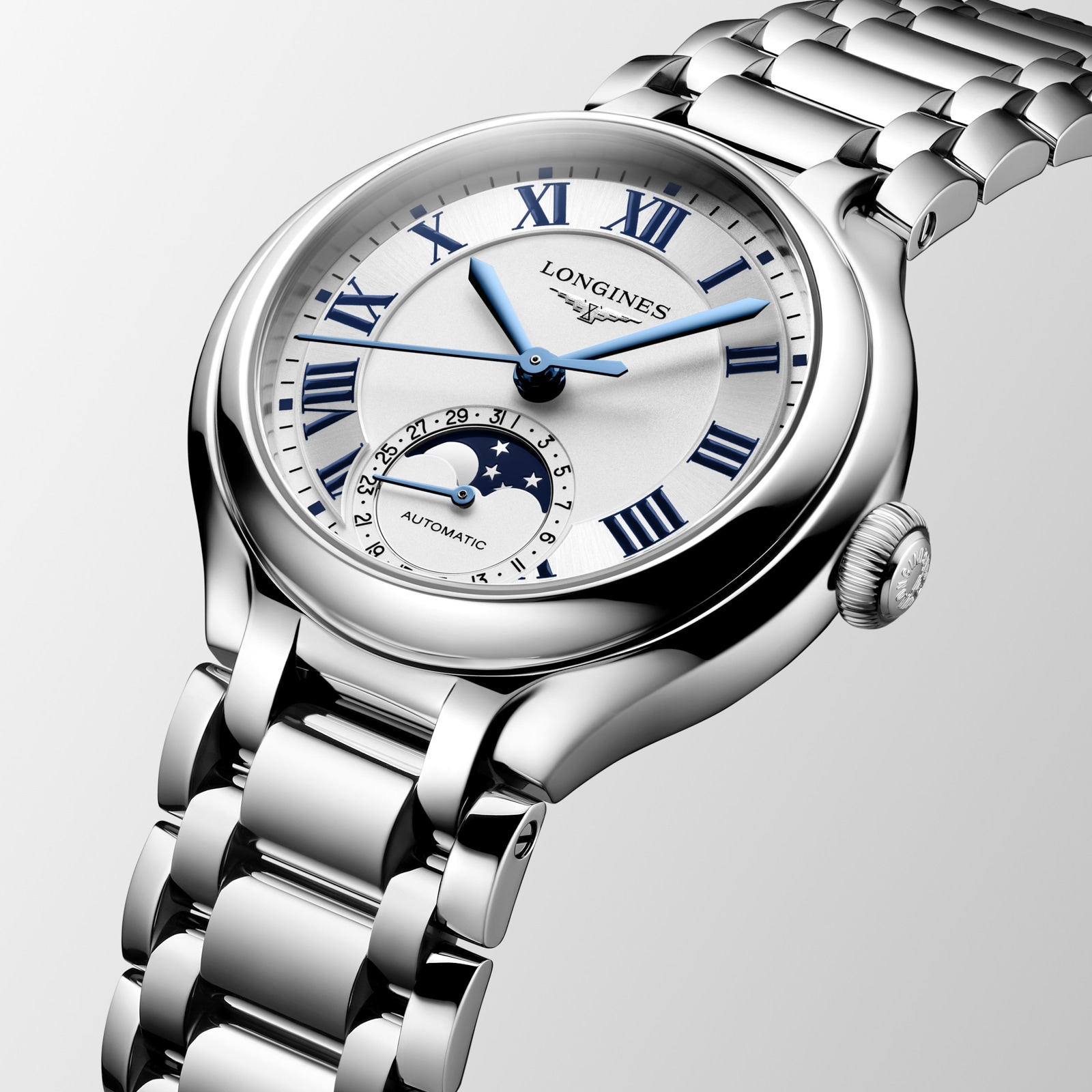 Longines PrimaLuna Automatic 34mm Ladies Watch Silver