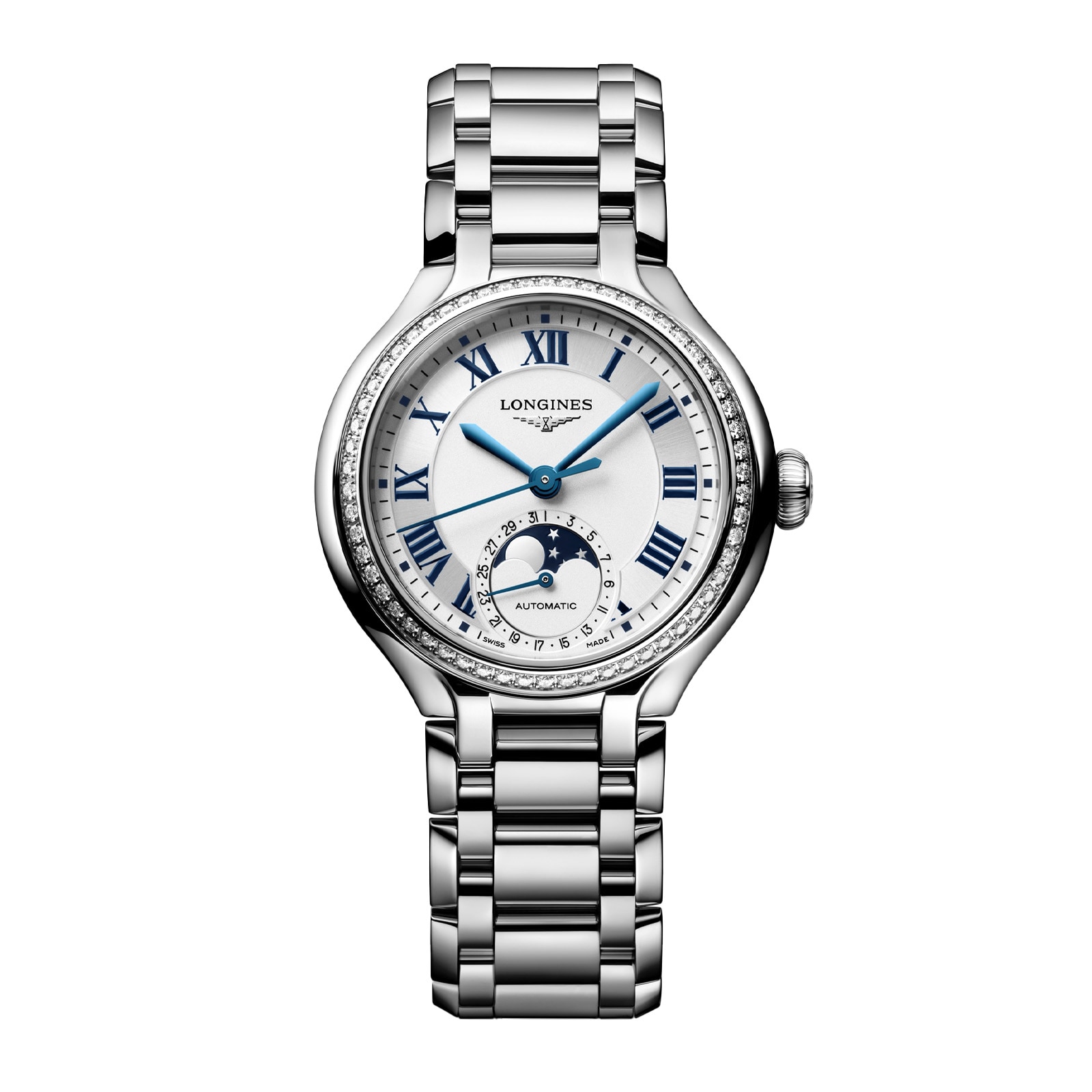 Longines PrimaLuna 34mm Ladies Watch Silver