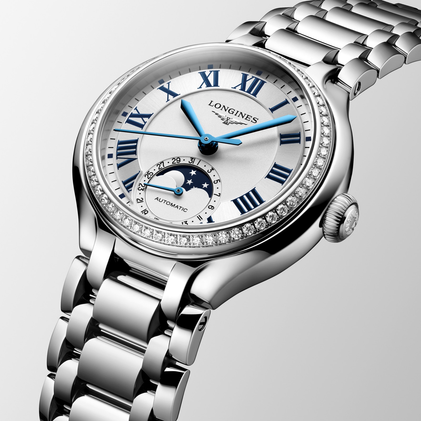 Longines PrimaLuna 34mm Ladies Watch Silver