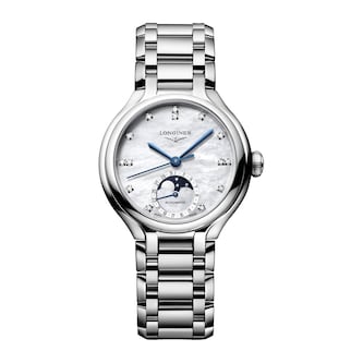Longines PrimaLuna Moonphase Automatic 34mm Ladies Watch Mother Of Pearl