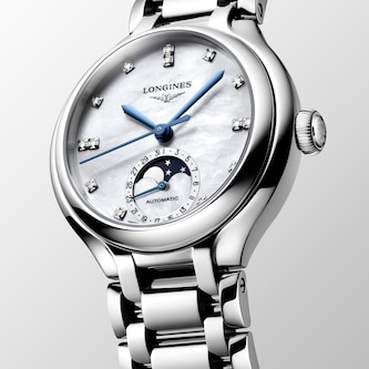 Longines PrimaLuna Moonphase Automatic 34mm Ladies Watch Mother Of Pearl