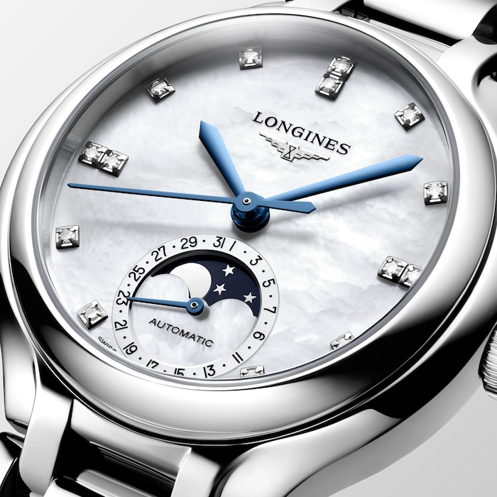 Longines PrimaLuna Moonphase 34mm Ladies Watch Mother Of Pearl